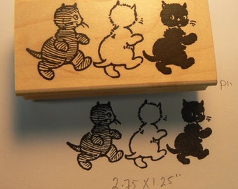 3 vintage kittens rubber stamp WM p11
