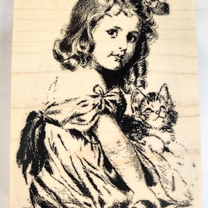 Mädchen mit Kätzchen Stempel WM P3