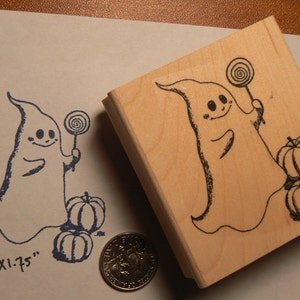 Ghost trick or treat rubber stamp WM P26