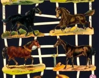 Könnte beinhalten: Ein Vintage-Papierpuppenset mit verschiedenen Pferderassen. Die Pferde sind in verschiedenen Farben und Posen illustriert, darunter ein weißes Pferd, ein schwarzes Pferd, ein braunes Pferd und ein graues Pferd. Die Papierpuppen sind zum Ausschneiden und Spielen bereit.