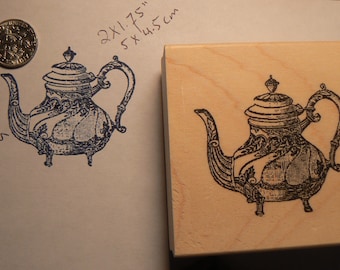 Teapot rubber stamp wood mounted P25