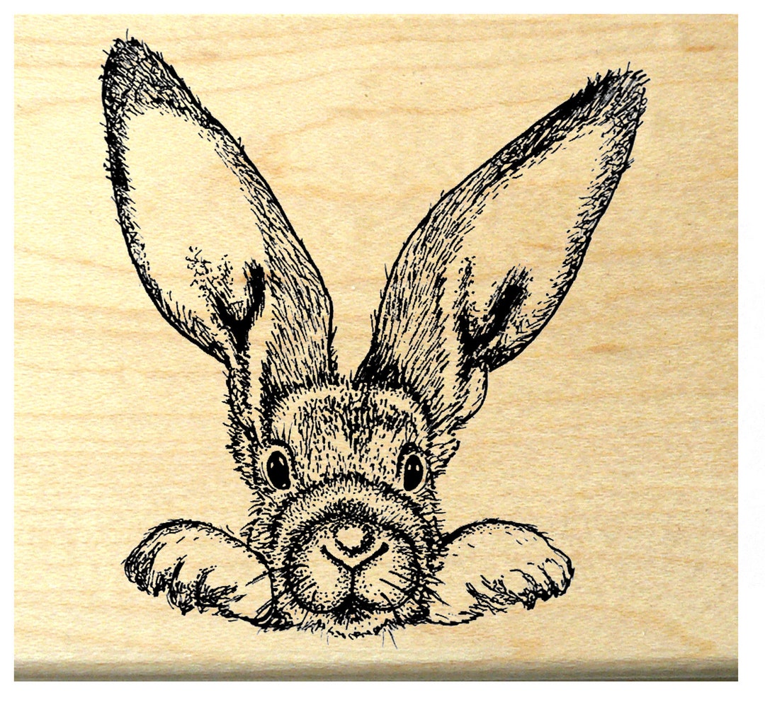 Red Ink Rabbit Stamp P119 Peeking Bunny - Rabbit Rubber Stamp - Etsy