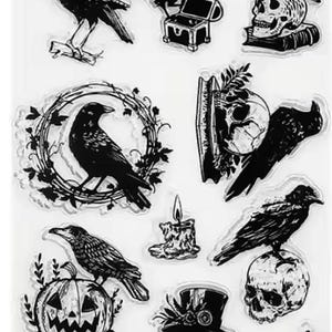 Krähen mit Totenkopf, Kürbis - Klarsichtstempel - Unmontiert
