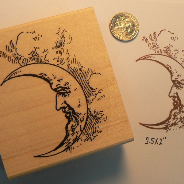 Moon with face rubber stamp vintage style WM P14