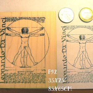 Vitruvian man by Leonardo da Vinci drawing rubber stamp P92
