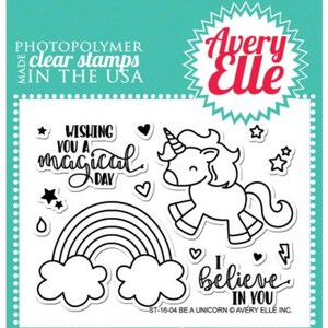 Avery elle- jeu de timbres transparent Unicorn