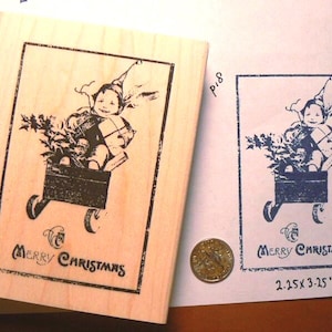 P18 Vintage Christmas card rubber stamp WM
