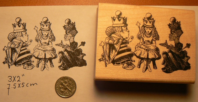 Alice in Wonderland's with chess queens rubber stamp WM P50 image 1