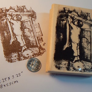 Jongen hangende kerstsok rubberstempel WM P18