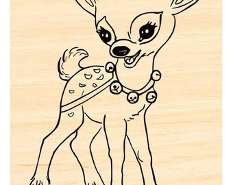 P141 Vintage style Christmas Fawn- Deer- rubber stamp