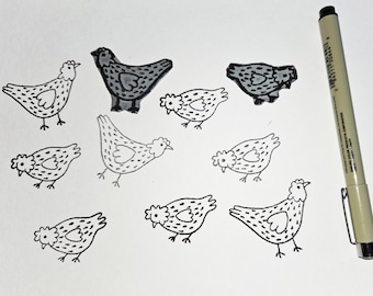 Two laser engraved Chickens rubber stamps