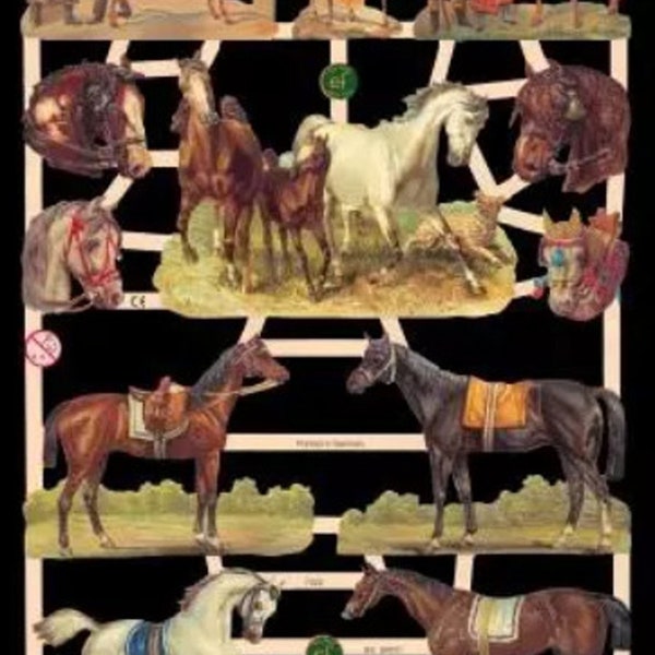 Horses Paper Die Cuts-Beautiful  German scrap, die cut relief paper 7322 Horses