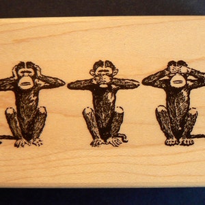 3 monkeys hear,see,speak no evil rubber stamp WM P6