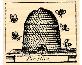 P39 Beehive  rubber stamp Wood mounted and deep etched squared