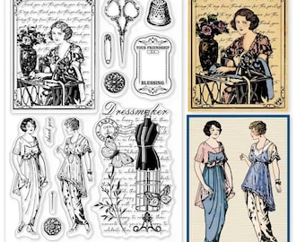 Clear polymer stamp set - Vintage ladies -Haute couture