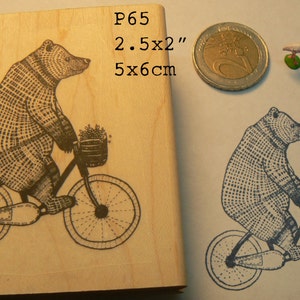 P65 Biking bear rubber stamp, hand drawn