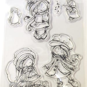 Juego de sellos transparentes de 6 x 4" de las chicas más adorables con pingüinos