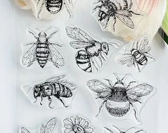 Clear bumble bees and regular bees rubber stamps 6x4 sheet