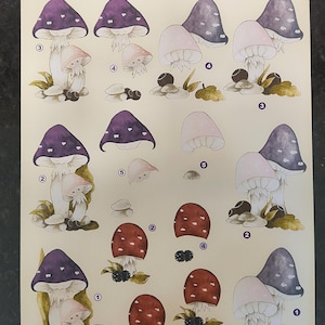 Hongos adorables vintage: arte 3D recortado con papel, papel para hacer tarjetas de felicitación