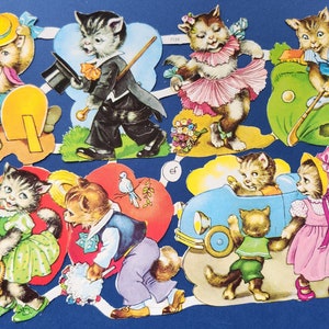 Papel troquelado con forma de gato vintage: recortes alemanes, papel troquelado con relieve 7139