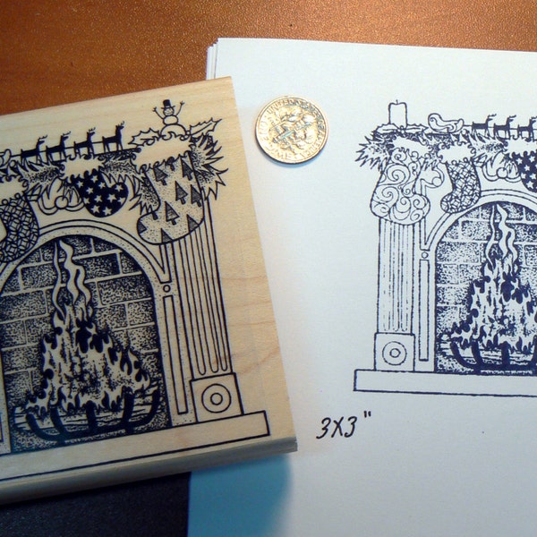 Christmas fireplace for card making rubber stamp.  WM P21