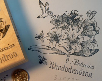 Rhododendron flower collage rubber stamp WM P30