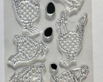 Chickens- fall- clear set rubber stamps- Un Mounted