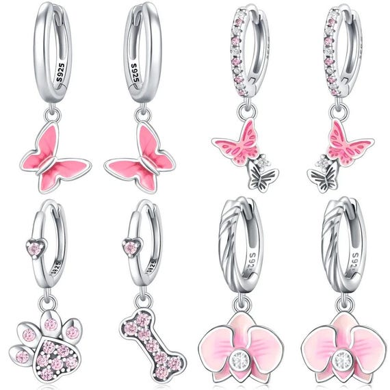 3 pezzi di orecchini a cerchio in argento sterling 925 con fiori