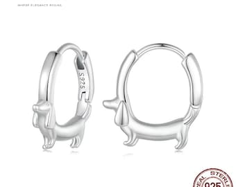 Solid 925 Sterling Silver Cute Dachshund Cat Hoop Earrings Women Whale Earring Animal Ear buckle Girl Party Birthday Gift