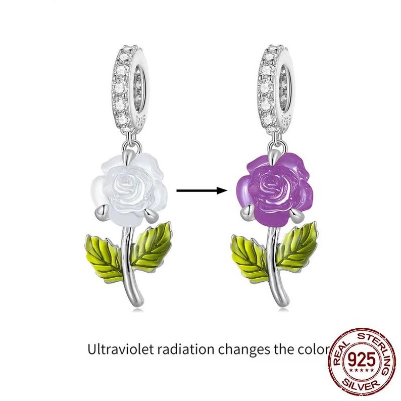 Rose Flower Pink Color Change Rose Flower Charms Pendant Women, Fits ...