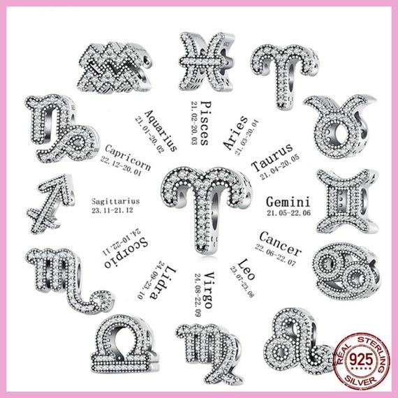 Vintage 12 Zodiac Constellation Orignal Zircon Aries Libra Charms