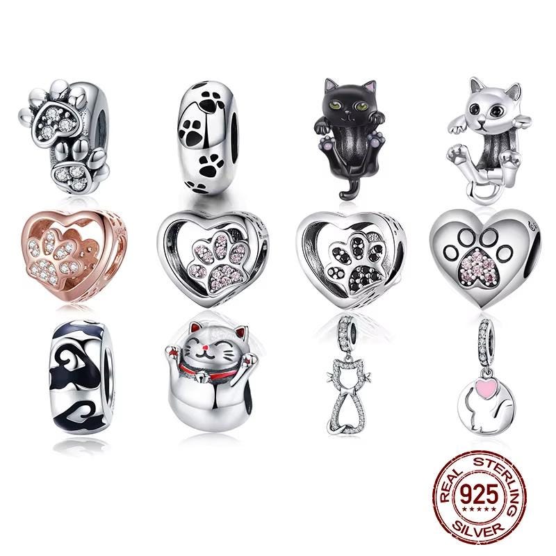 PAHALA Sterling Silver Cat Charm Bead – Cute Pussy Cat Design For Bracelets Or Necklaces, 925 Silver