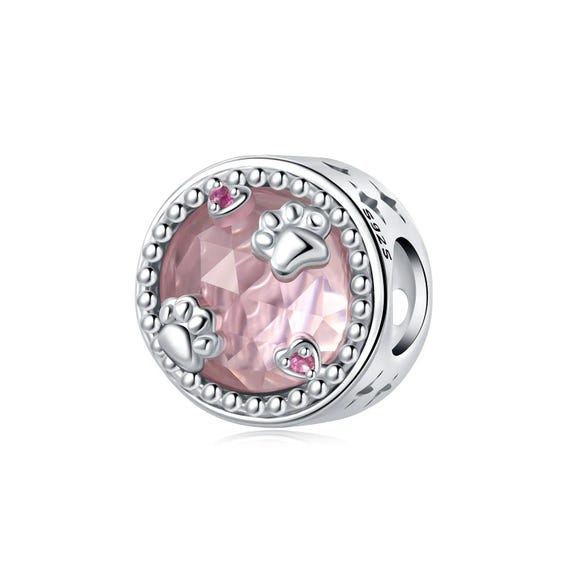 925 Sterling Silver Pink Animal Cute Paw Beads Fit Pandora