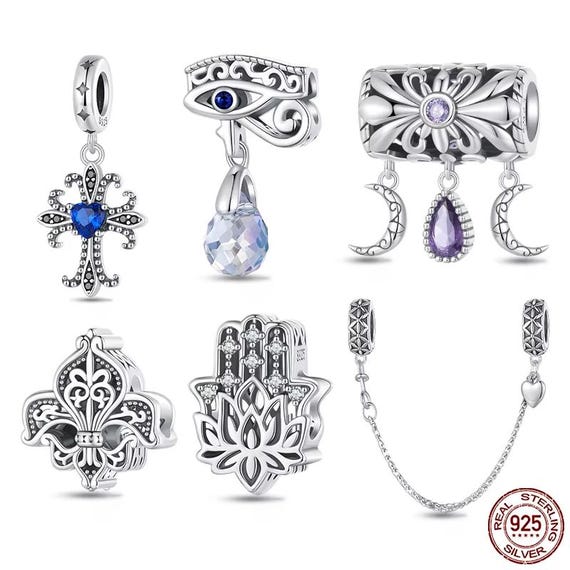 Vintage Lucky Hand of Fatima Charms Blue CZ Cross Pendnat Evil Eye