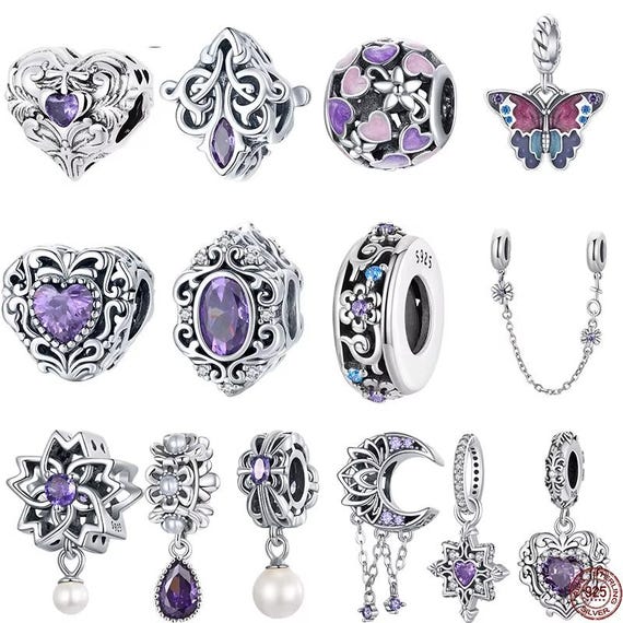 Dreamy Purple Heart Charms Safety Chain Space Jewelry Beads, Fits