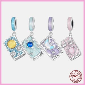Sun Moon Star Tarotkaarten Hangers Lovers Charm, past op Pandora-armband, Valentijnsdagcadeau, 925 sterlingzilver, cadeau voor haar, sieraden vrouwen