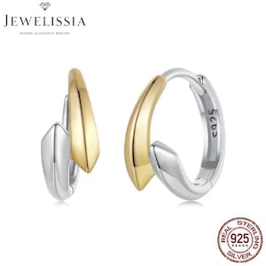 925 Sterling Silver Simple Two tone Hoop Earrings For Women Yellow Gold Geometry Ear Burckles Wedding Engagement Pendiente