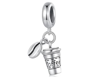 Coffer Cup and Book Charm Pendant Coffee Bean Bead, Fits Pandora