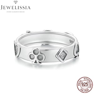 Anillo vintage de plata de ley 925 con diseño de naipes de póker para mujer, joyería punk, regalo de hip hop.