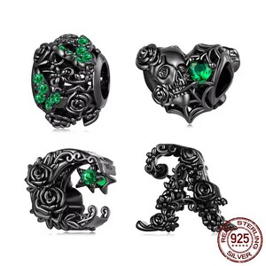 Charms de la serie Diablo con forma de luna, corazón y rosa, letra A, compatibles con pulsera Pandora, plata de ley 925, regalo para ella