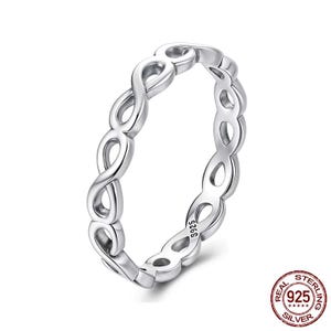 Anillo de amor infinito simple de plata de ley 925 para mujer, símbolo de infinito, letra 8, joyería fina, regalo de boda