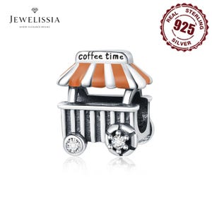 本物の925スターリングシルバー製、キュートなコーヒーカートビーズペンダント。パンドラブレスレットにフィット。女性用ジュエリー、誕生日ギフト、高級アクセサリー。
