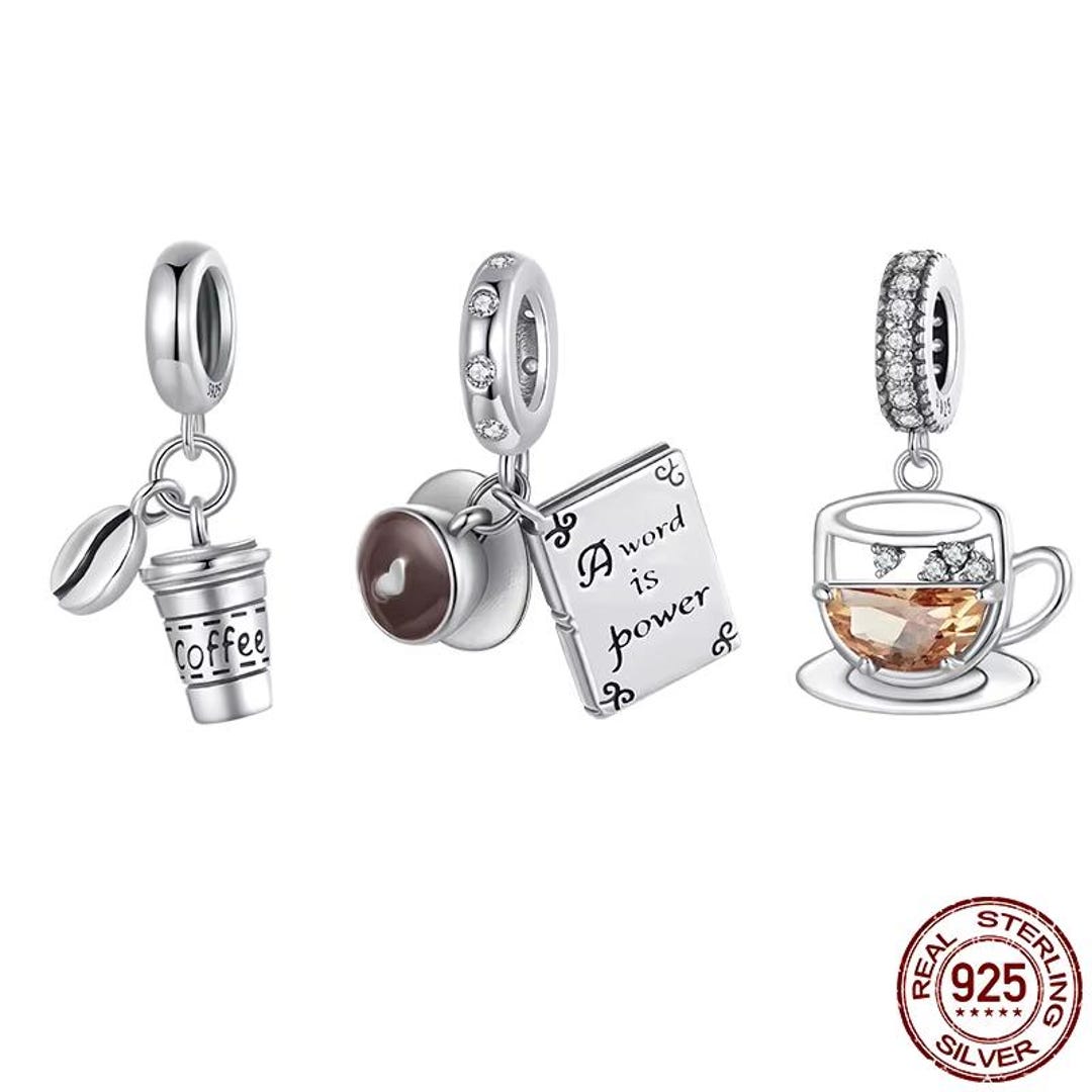 Hoobeads I Love Coffee Charm - 925 Sterling Silver Red Enamel Heart Cup Bead For Bracelets