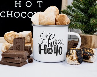 HO HO HO Christmas Mug, Santa Mug, Holiday Mug, Christmas Cup, Christmas Coffee Cup, Christmas Hot Chocolate Mug, Enamel Mug, Camp Mug