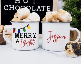 Personalized Merry & Bright Christmas Mug, Christmas Lights Mug, Custom Christmas Mug, Holiday Mug, Christmas Coffee Cup, Hot Chocolate Mug