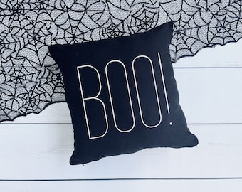 BOO! Pillow Cover, Black Halloween Pillow Cover, Decorative Halloween Pillow,  Halloween Typography Pillow Cover, Simple Halloween Pillow