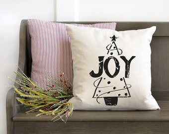 JOY Pillow Cover, Christmas Pillow Cover, Christmas Tree Pillow Cover, Holiday Accent Pillow, Christmas Throw Pillow, Joy Pillow