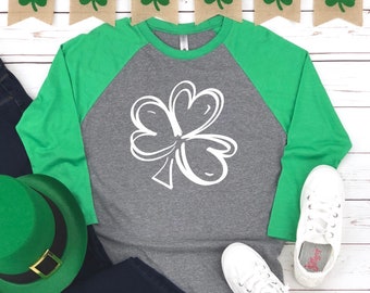St. Patrick's Day Shamrock Shirt, Lucky Charm Shirt, Lucky Raglan, Clover Shirt, Hand Doodled Shamrock, Unisex Long Sleeve Shirt