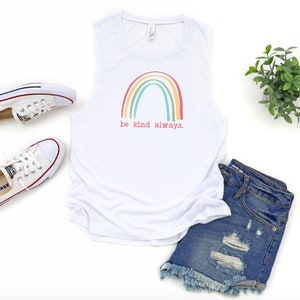 Be Kind Always Rainbow Muscle Tank, Be Kind Shirt, Muscle Tank, Kindness Tank, Inspirational Shirt, Uplifting Tank, Quote Shirt, Kind Shirt image 3