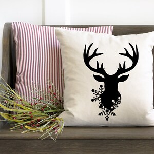 Deer Snowflake Pillow Cover, Christmas Pillow Cover, Winter Pillow, Reindeer Pillow Cover, Holiday Accent Pillow, Throw Pillow